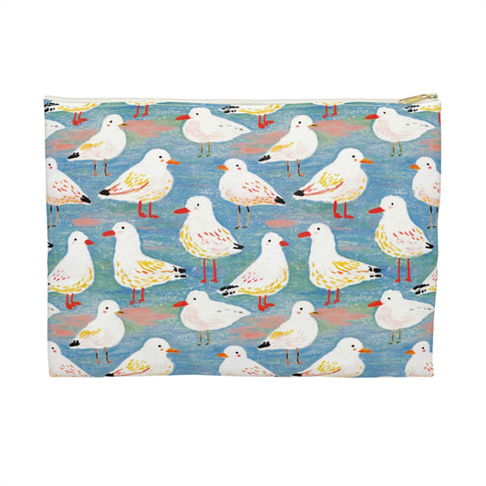 Seagull Pattern Flat Pouch, Multipurpose Zipper Bag, Coastal Travel Pouch, Seaside Cosmetic Bag, Beach Pencil Case