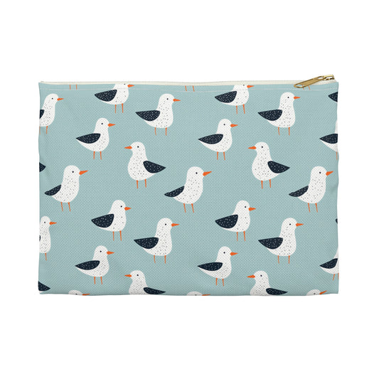 Seagull Pattern Zipper Pouch, Coastal Cosmetic Bag, Beach Travel Organizer, Seaside Pouch