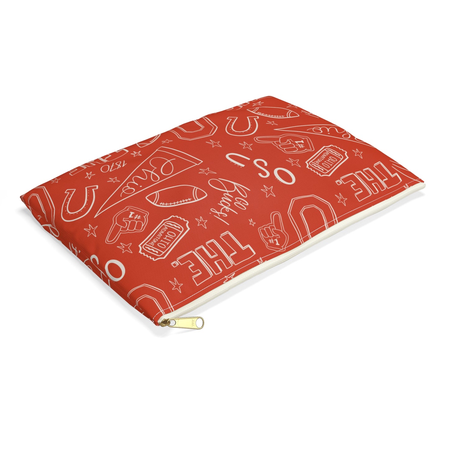 Ohio Scribble Pattern Football Pouch, Buckeyes Cosmetic Bag, College Sports Pencil Case, Red Travel Organizer, Game Day Accessory Gift for Fans