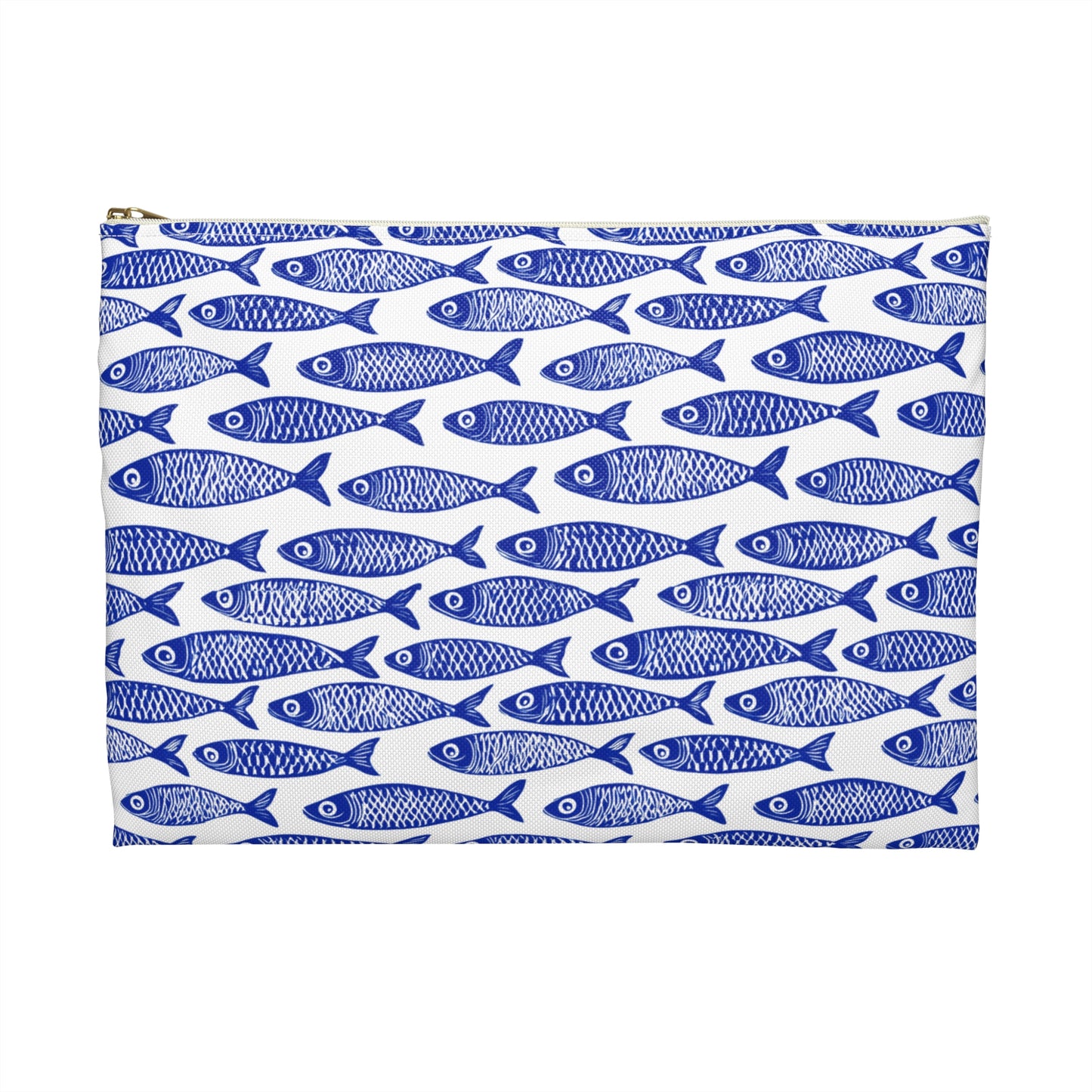 Blue Fish Pattern Zipper Pouch | Coastal Cosmetic Bag | Nautical Travel Case | Beach Makeup Bag | Ocean-Inspired Organizer Accessory Pouch