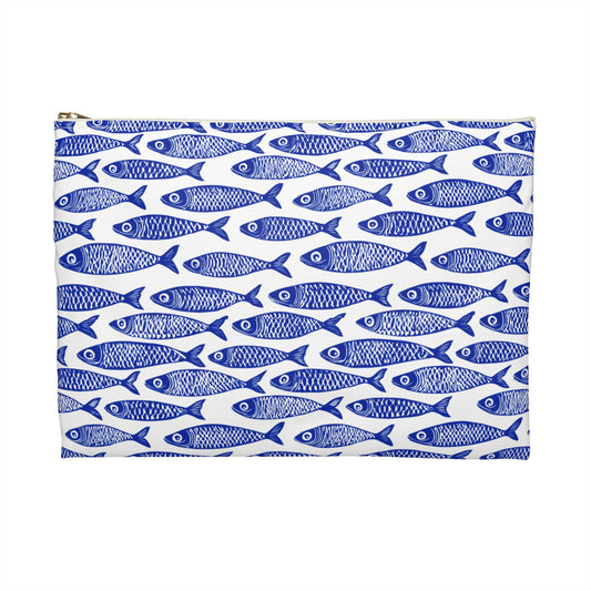 Blue Fish Pattern Zipper Pouch | Coastal Cosmetic Bag | Nautical Travel Case | Beach Makeup Bag | Ocean-Inspired Organizer Accessory Pouch