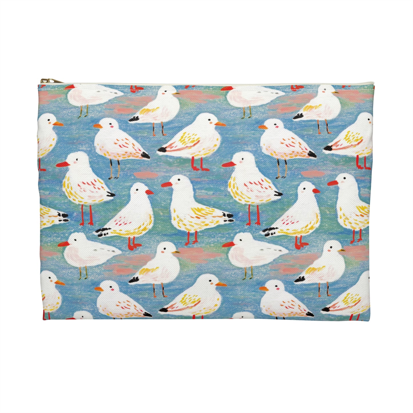 Seagull Pattern Flat Pouch, Multipurpose Zipper Bag, Coastal Travel Pouch, Seaside Cosmetic Bag, Beach Pencil Case