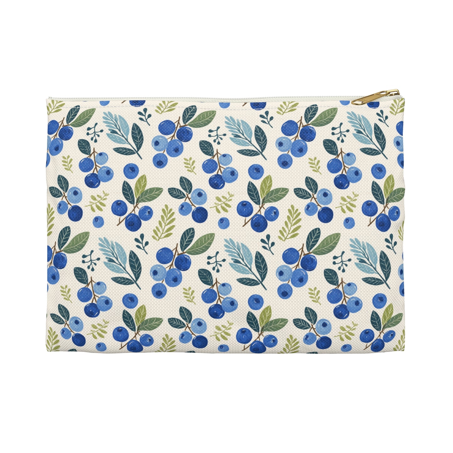 Blueberry Print Flat Pouch, Travel Cosmetic Bag, Pencil Case - 2 colors, 2 sizes