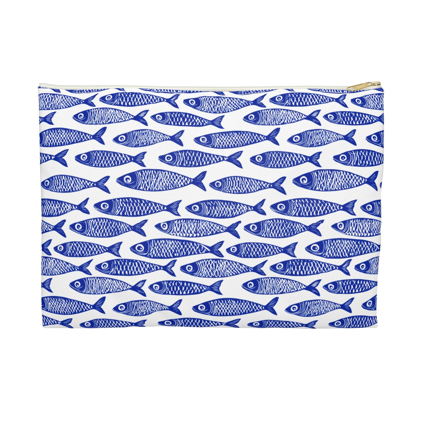 Blue Fish Pattern Zipper Pouch | Coastal Cosmetic Bag | Nautical Travel Case | Beach Makeup Bag | Ocean-Inspired Organizer Accessory Pouch
