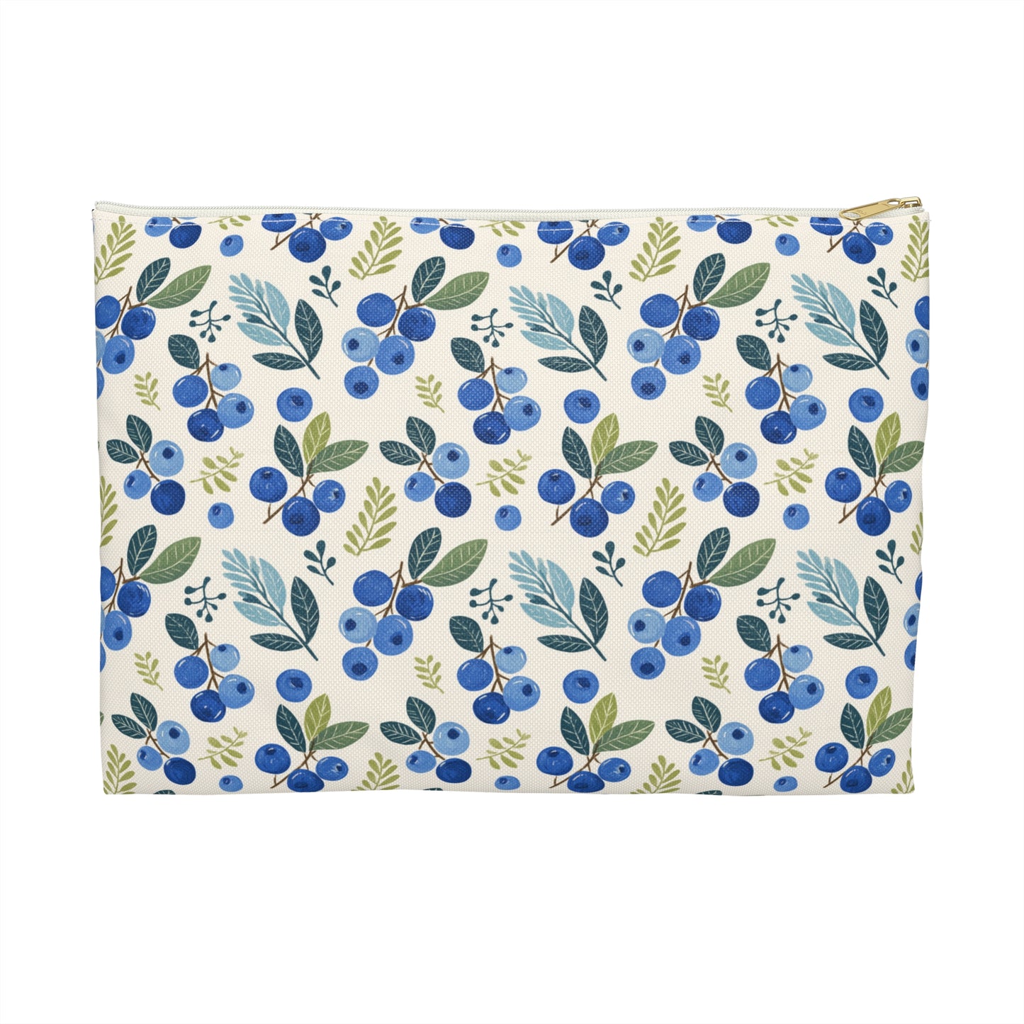Blueberry Print Flat Pouch, Travel Cosmetic Bag, Pencil Case - 2 colors, 2 sizes