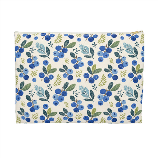Blueberry Print Flat Pouch, Travel Cosmetic Bag, Pencil Case - 2 colors, 2 sizes