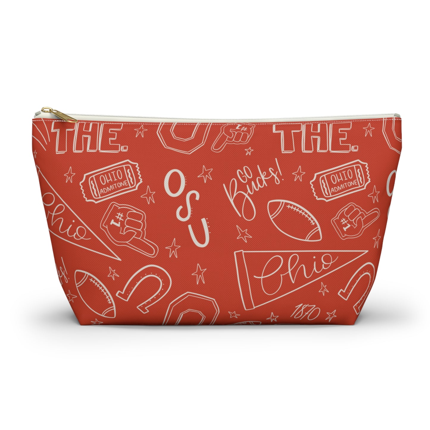 Ohio Football Makeup Bag, Buckeye Travel Pouch, Ohio Sports Cosmetic Case, Red Football Pencil Case, Game Day Accessory Organizer Gift