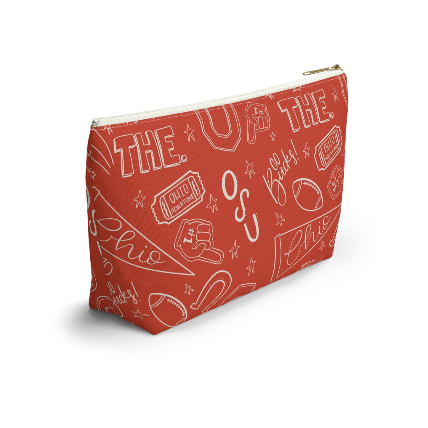 Ohio Football Makeup Bag, Buckeye Travel Pouch, Ohio Sports Cosmetic Case, Red Football Pencil Case, Game Day Accessory Organizer Gift