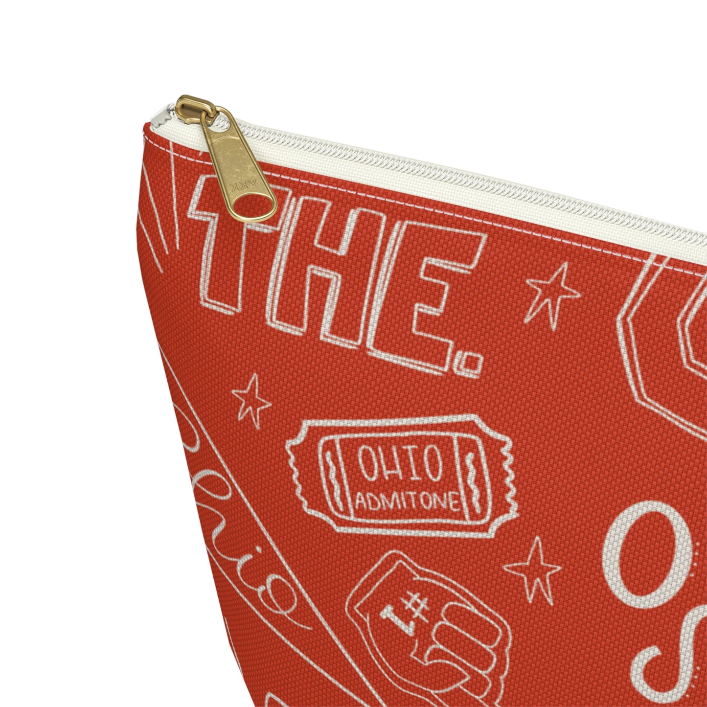 Ohio Football Makeup Bag, Buckeye Travel Pouch, Ohio Sports Cosmetic Case, Red Football Pencil Case, Game Day Accessory Organizer Gift