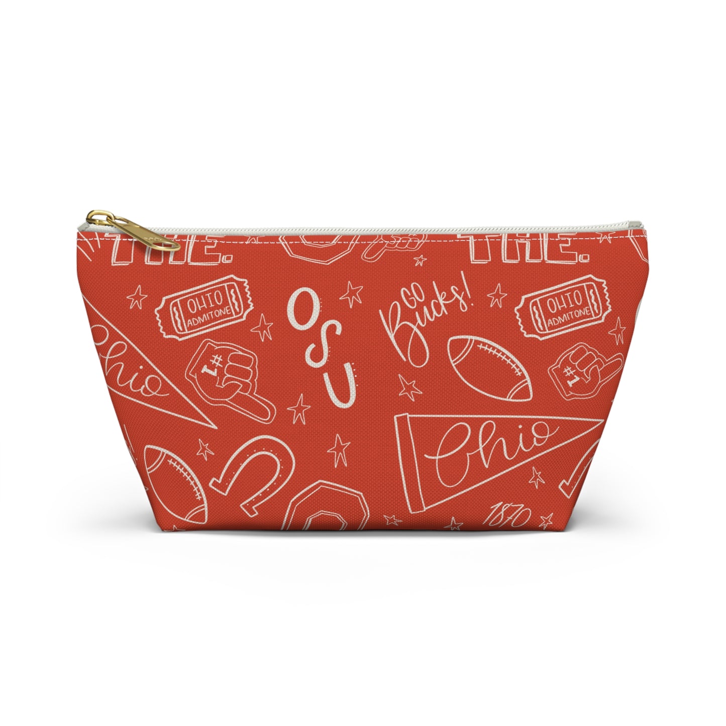Ohio Football Makeup Bag, Buckeye Travel Pouch, Ohio Sports Cosmetic Case, Red Football Pencil Case, Game Day Accessory Organizer Gift