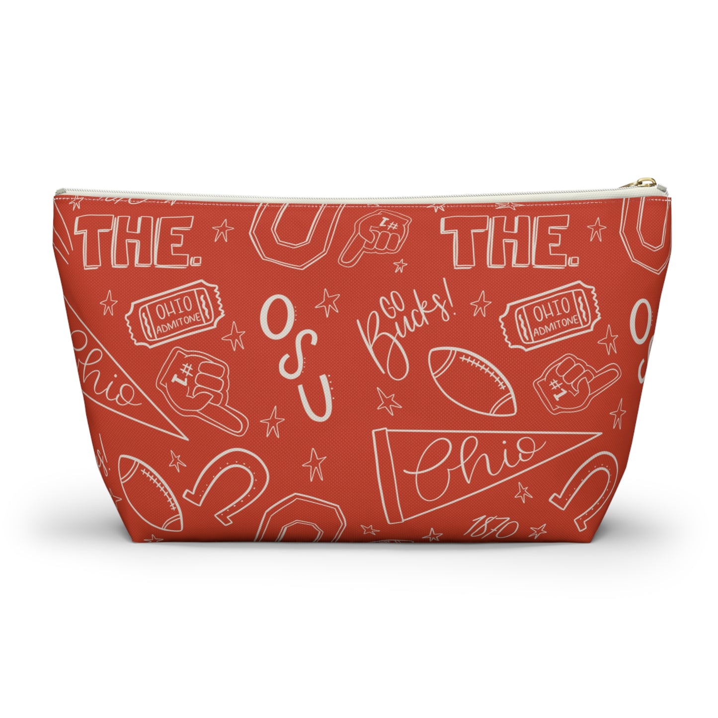 Ohio Football Makeup Bag, Buckeye Travel Pouch, Ohio Sports Cosmetic Case, Red Football Pencil Case, Game Day Accessory Organizer Gift