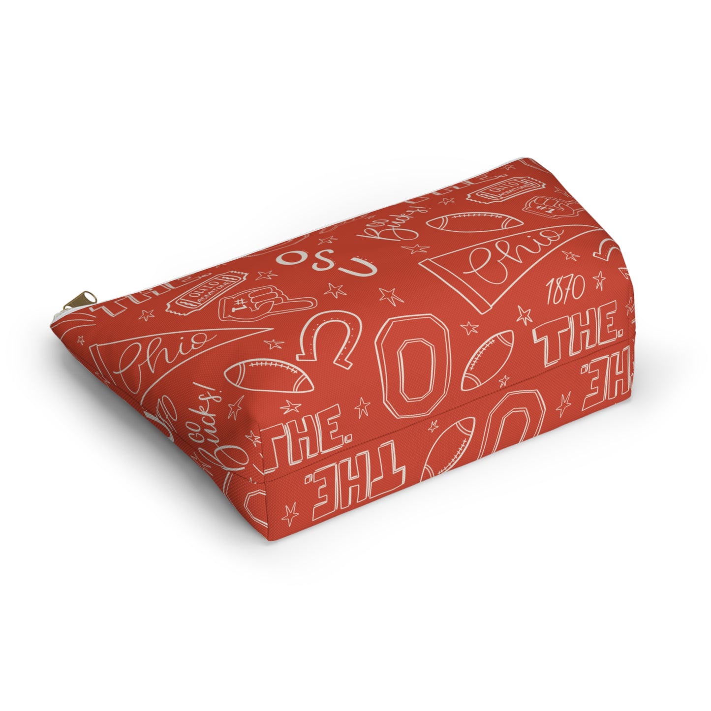 Ohio Football Makeup Bag, Buckeye Travel Pouch, Ohio Sports Cosmetic Case, Red Football Pencil Case, Game Day Accessory Organizer Gift