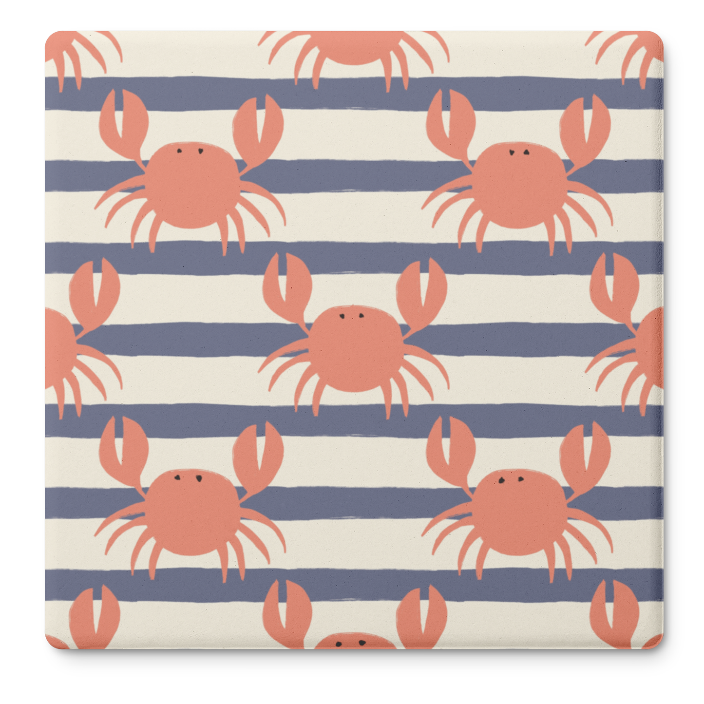 Coastal Crab Soapstone Coasters – Set of 4, 4" Square, Nautical Stripe Drink Coasters with Cork Back