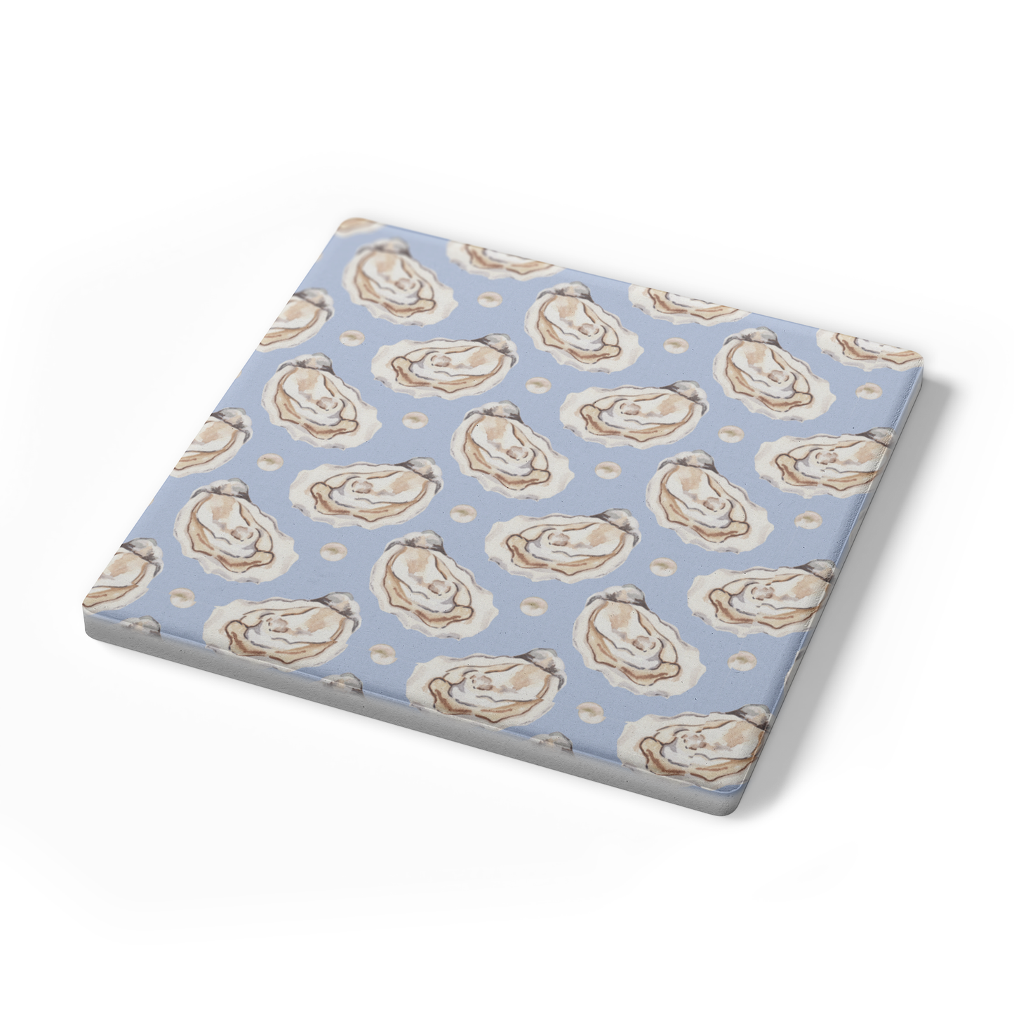 Coastal Oyster Coasters – Blue or Tan Soapstone Drink Coasters with Cork Backing, New England Coastal Decor (4" set of 4)