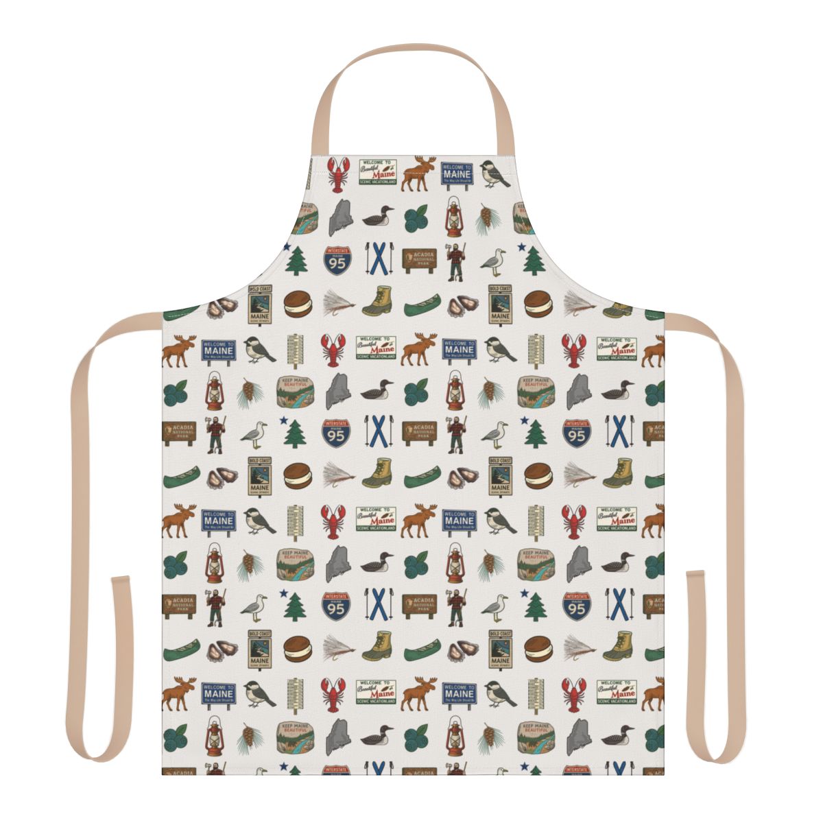 Apron with a pattern of icons on a white background