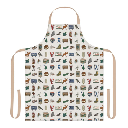 Apron with a pattern of icons on a white background