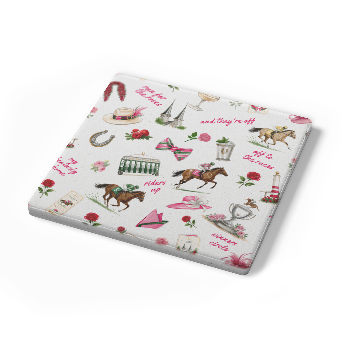 Kentucky Derby Coaster Set, Derby Day Stone Coasters, Horse Racing Decor, Equine Theme Drinkware, Derby Party Gift Coasters