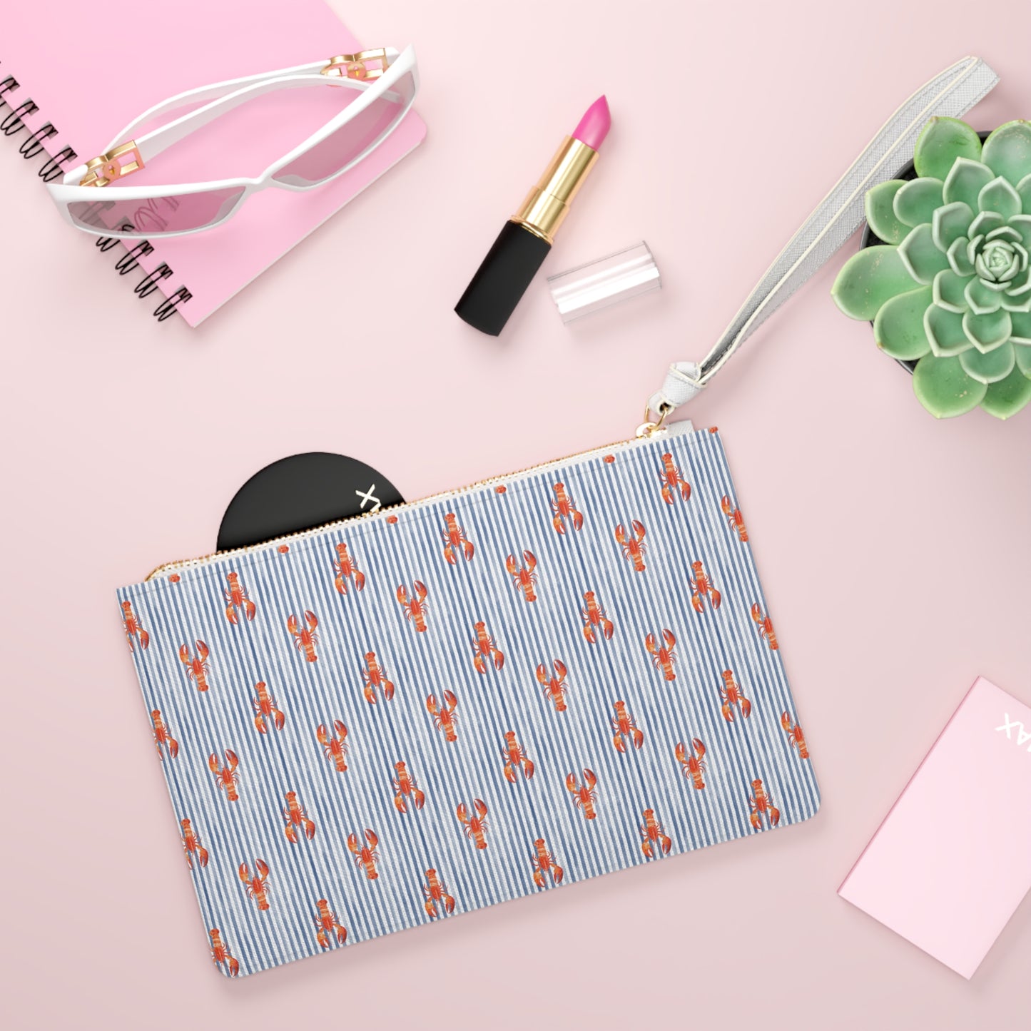 Blue Stripe Lobster Wristlet / Clutch