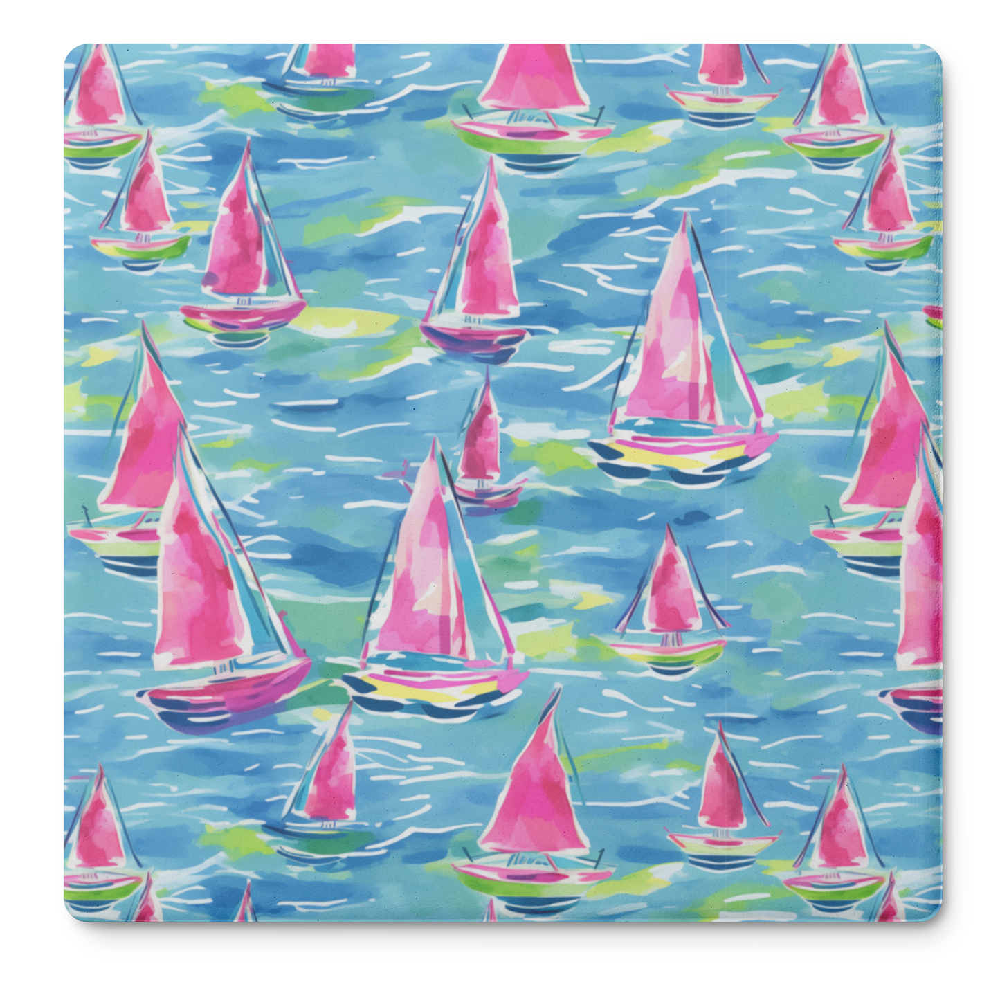 Pink Sailboat Watercolor 4" Stone Coaster Set | Set of 4