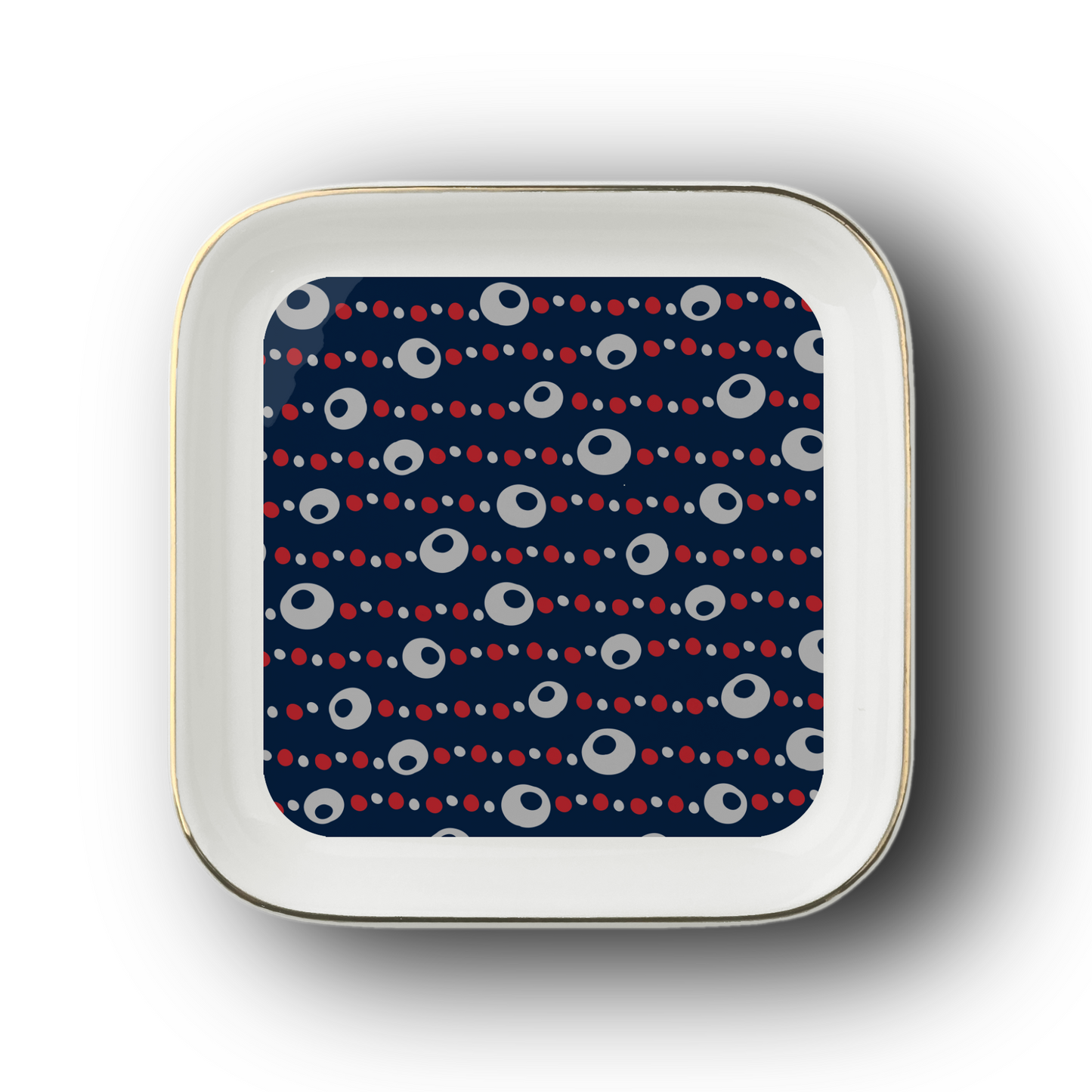 Buckeye Necklace Pattern Jewelry Dish (navy background)