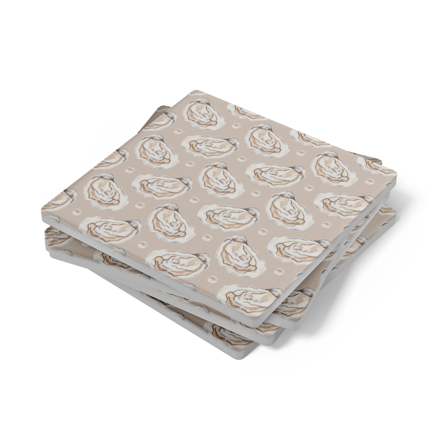 Coastal Oyster Coasters – Blue or Tan Soapstone Drink Coasters with Cork Backing, New England Coastal Decor (4" set of 4)