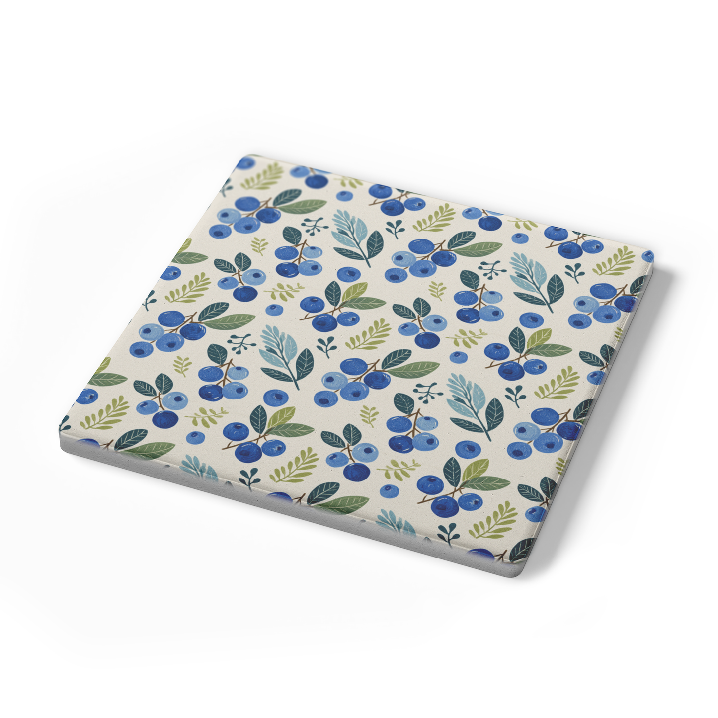 Blueberry Pattern Stone Coasters, 4x4 Absorbent Coasters with Cork Backing, Cute Home Gift Set, Rustic Kitchen Accessory, Unique Drink Holder