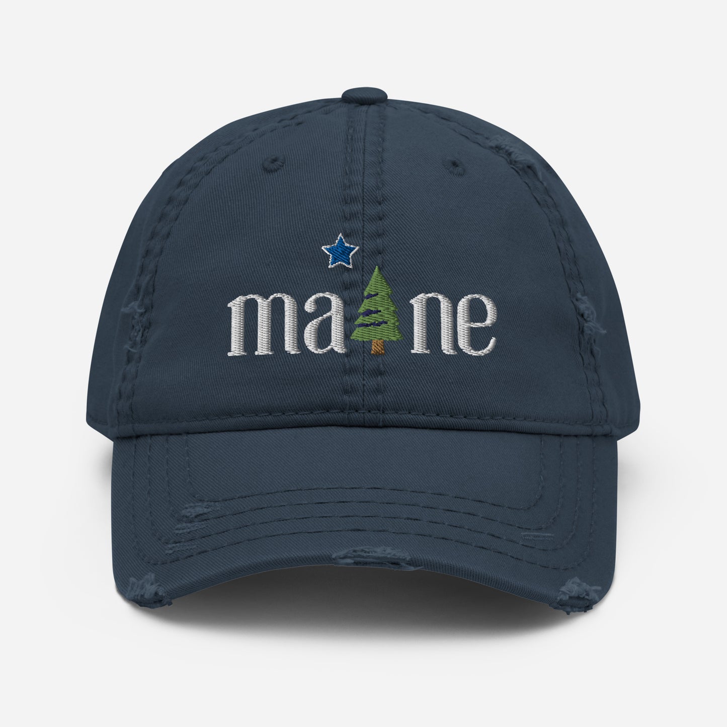 Distressed 1901 Maine Dad Hat with Pine Tree and North Star