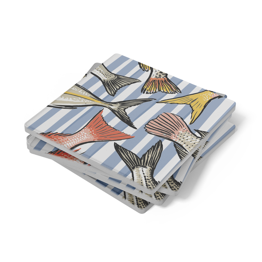Stone Coasters Fish Design, Fish Coasters Set, Coastal Themed Coasters, Housewarming Gift, Nautical Decor, Fishing Gift, Fish Decor