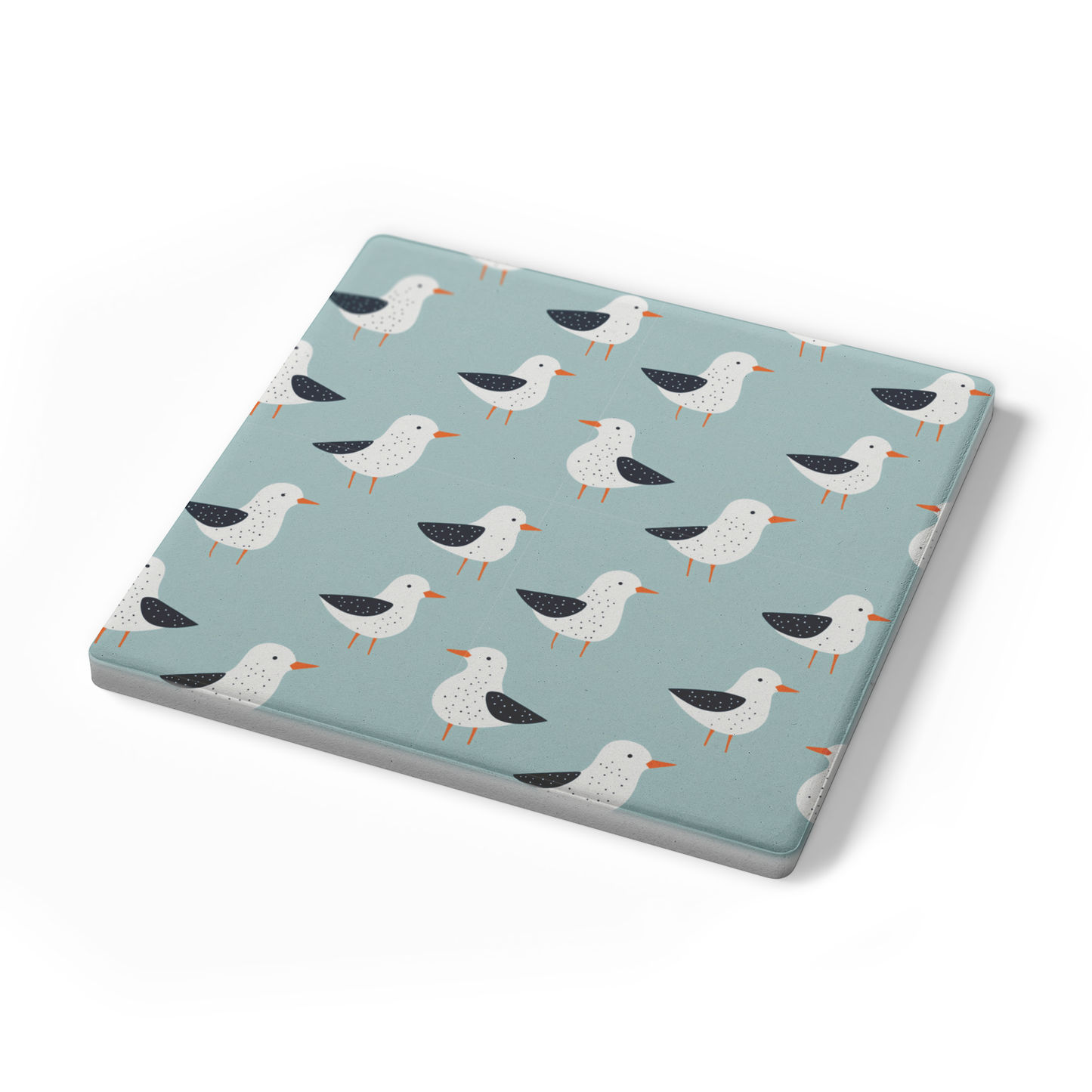 Coastal Seagull Stone Coasters, 4" Square Absorbent Coaster Set with Cork Back (Set of 4)