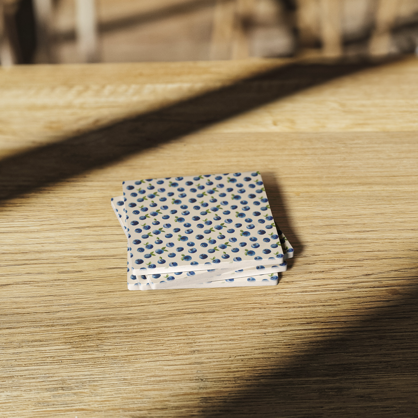 Maine Blueberries Pattern Stone Coasters, Set of 4, Absorbent Drink Coasters with Cork Backing, Kitchen Decor