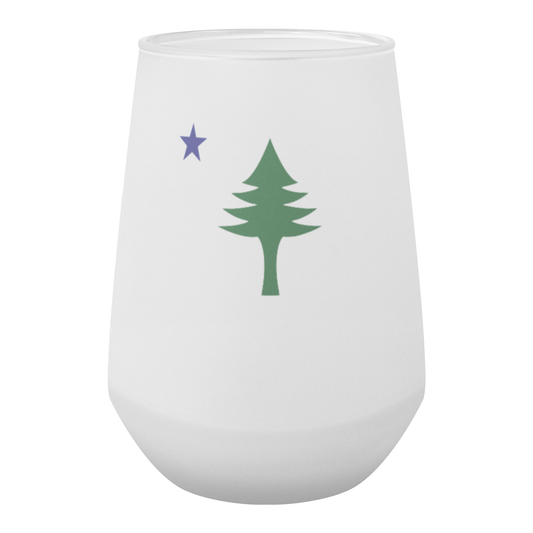 Frosted Maine Pine Tree Stemless Wine Glass (13oz) | Minimal North Star Design | Coastal New England Drinkware
