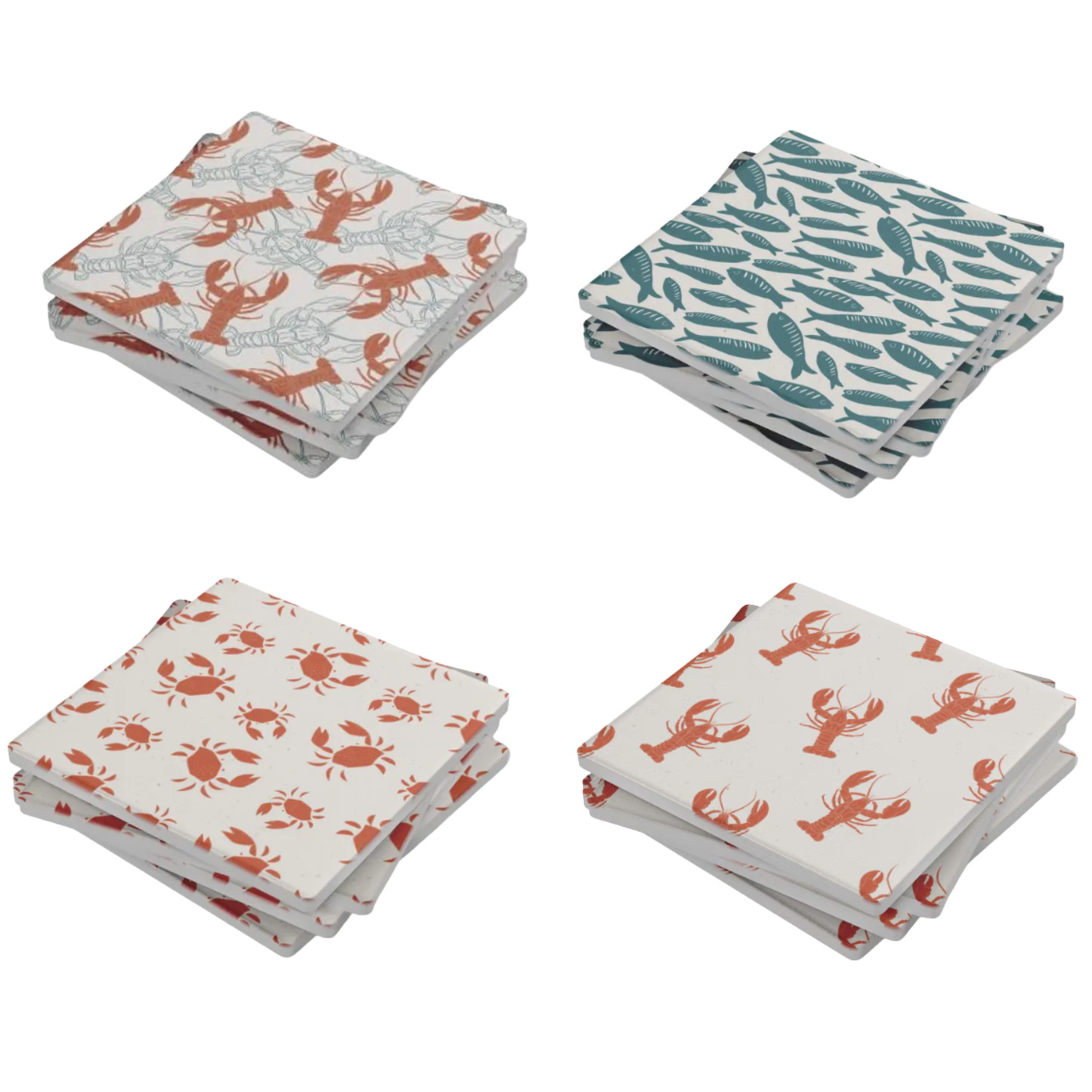 4" Square Sealife Soapstone Coasters (Set/4 of a kind)