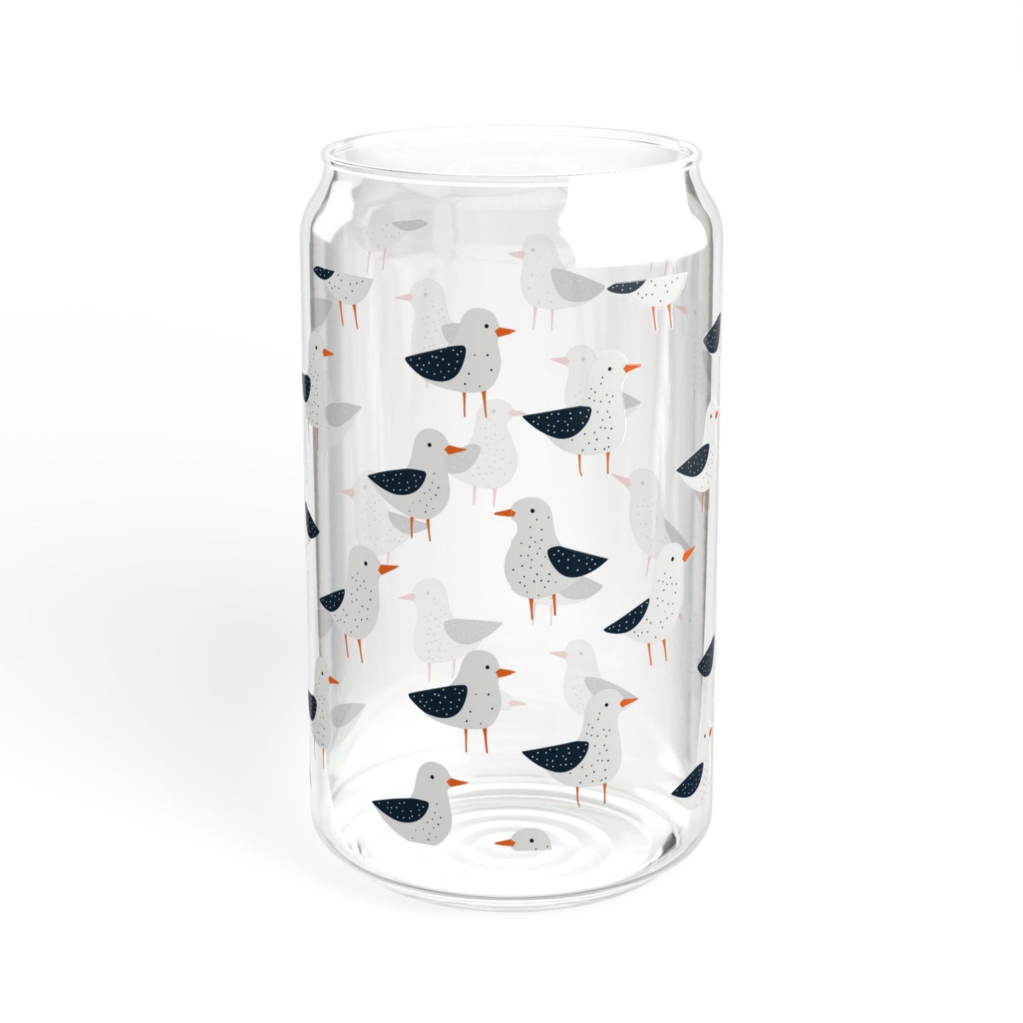 Seagull Glass 16 oz. Can Tumbler with Bamboo Lid & Straw, Coastal Drinkware, Beach House Iced Coffee Glass, Nautical Kitchen Cup