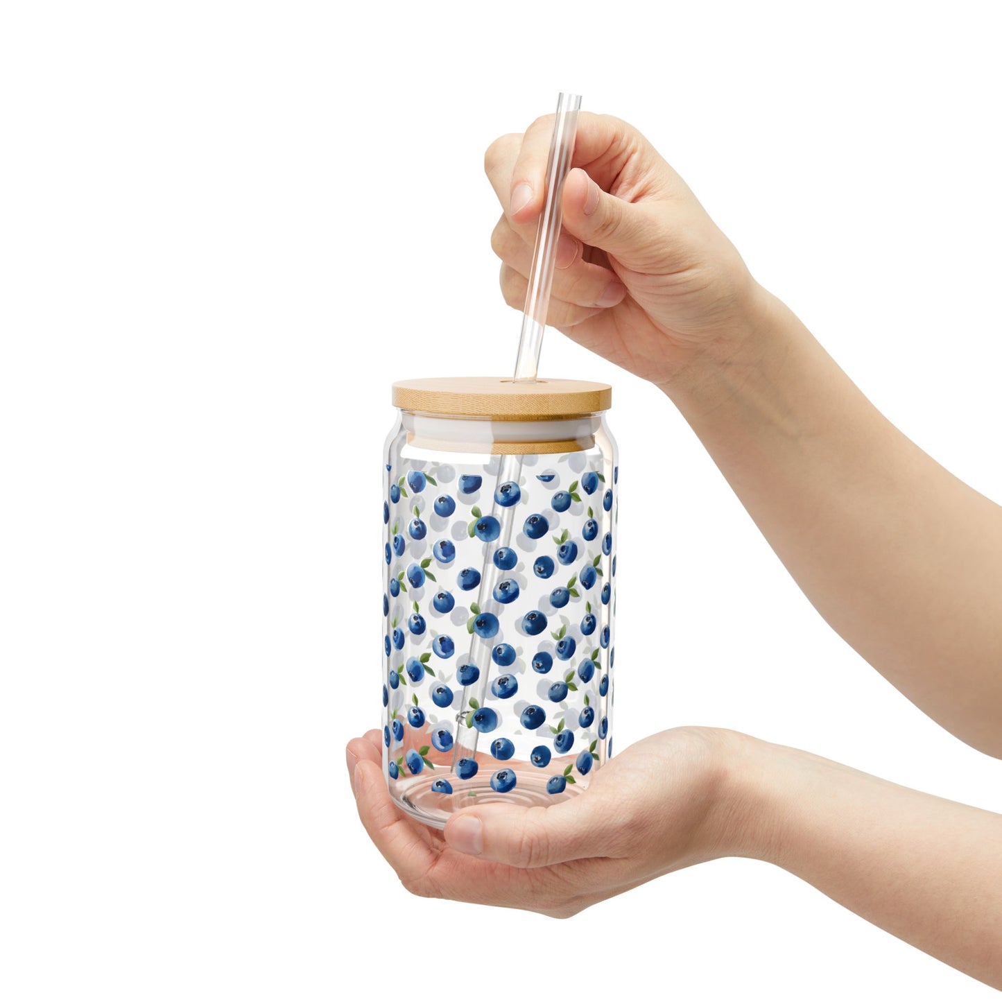 Maine Blueberry 16oz Sipper Glass with Bamboo Lid & Straw
