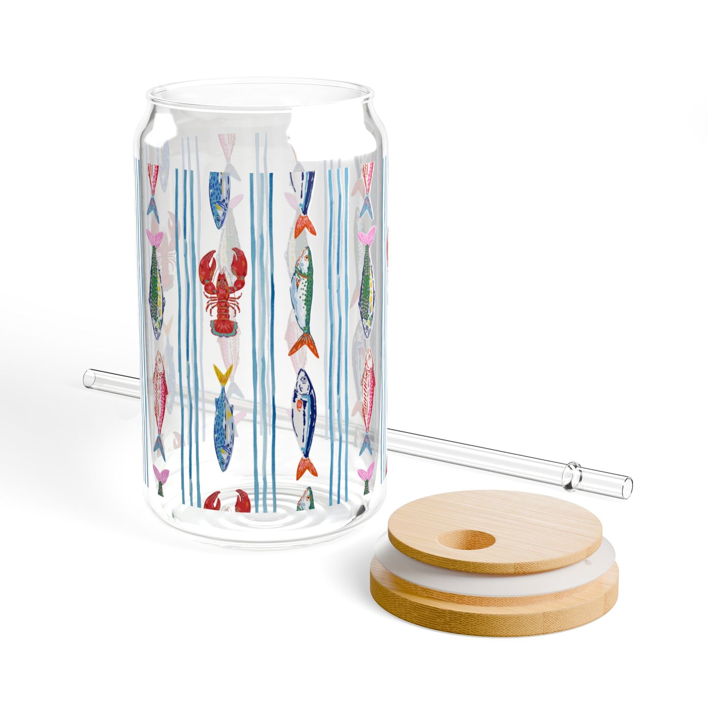 Fisherman Aesthetic 16oz Glass Tumbler with Bamboo Lid and Straw