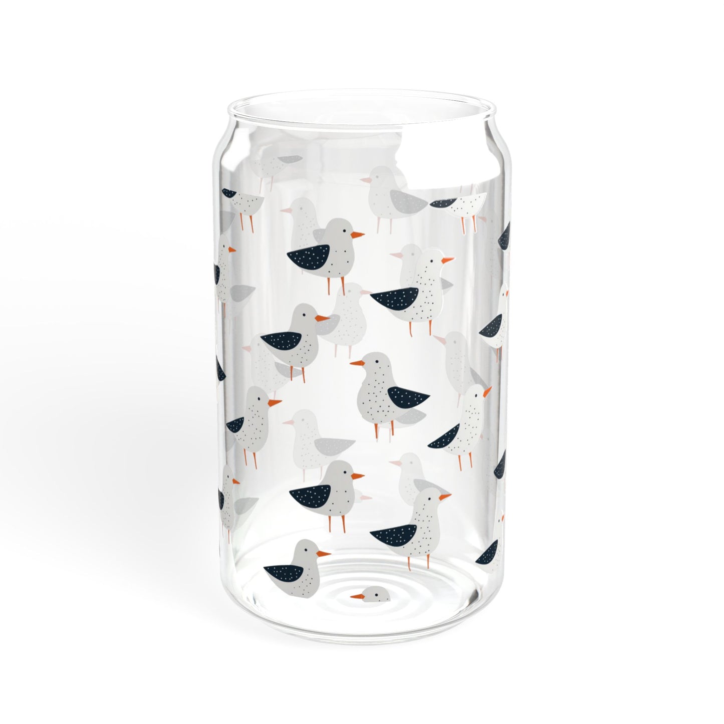 Seagull Glass 16 oz. Can Tumbler with Bamboo Lid & Straw, Coastal Drinkware, Beach House Iced Coffee Glass, Nautical Kitchen Cup