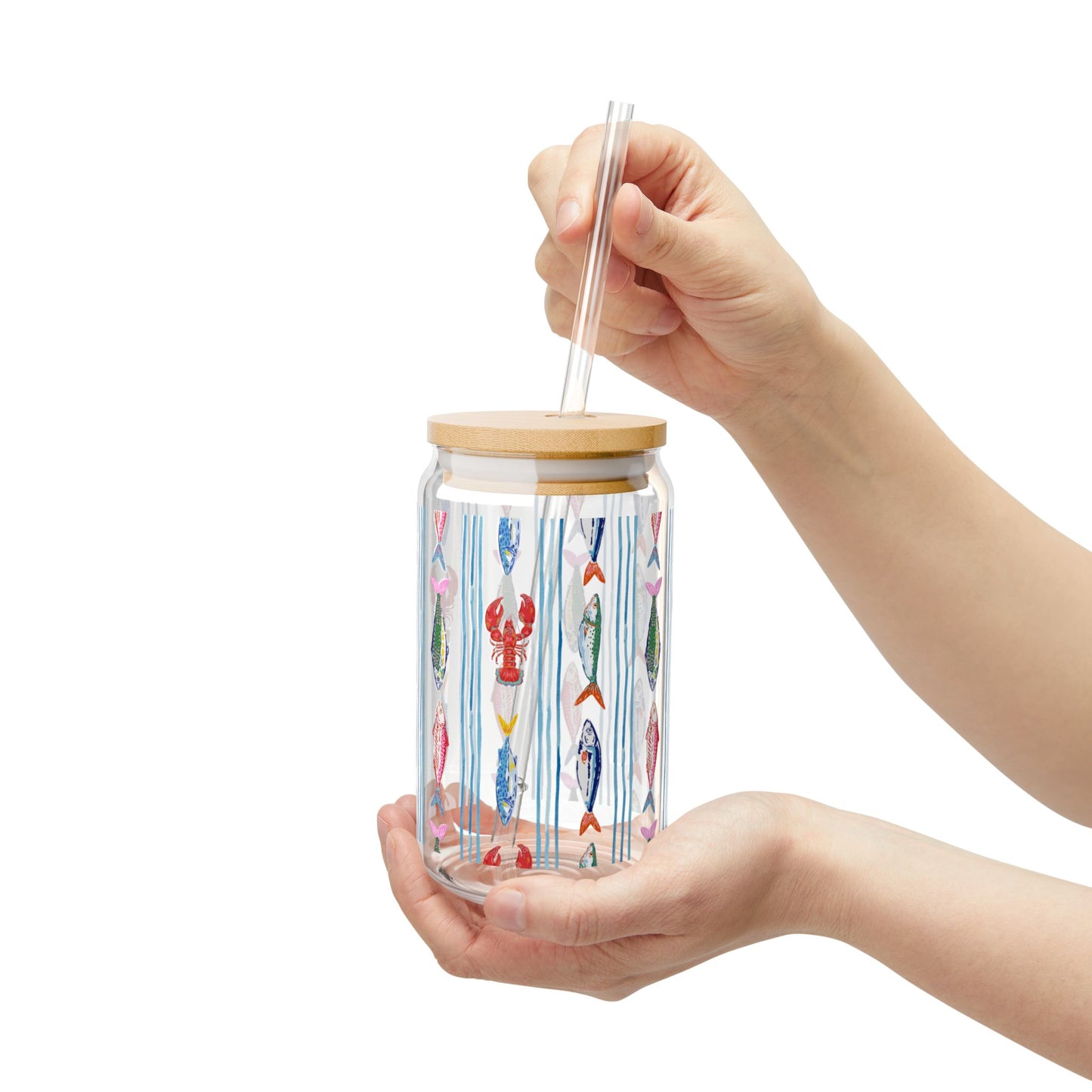 Fisherman Aesthetic 16oz Glass Tumbler with Bamboo Lid and Straw