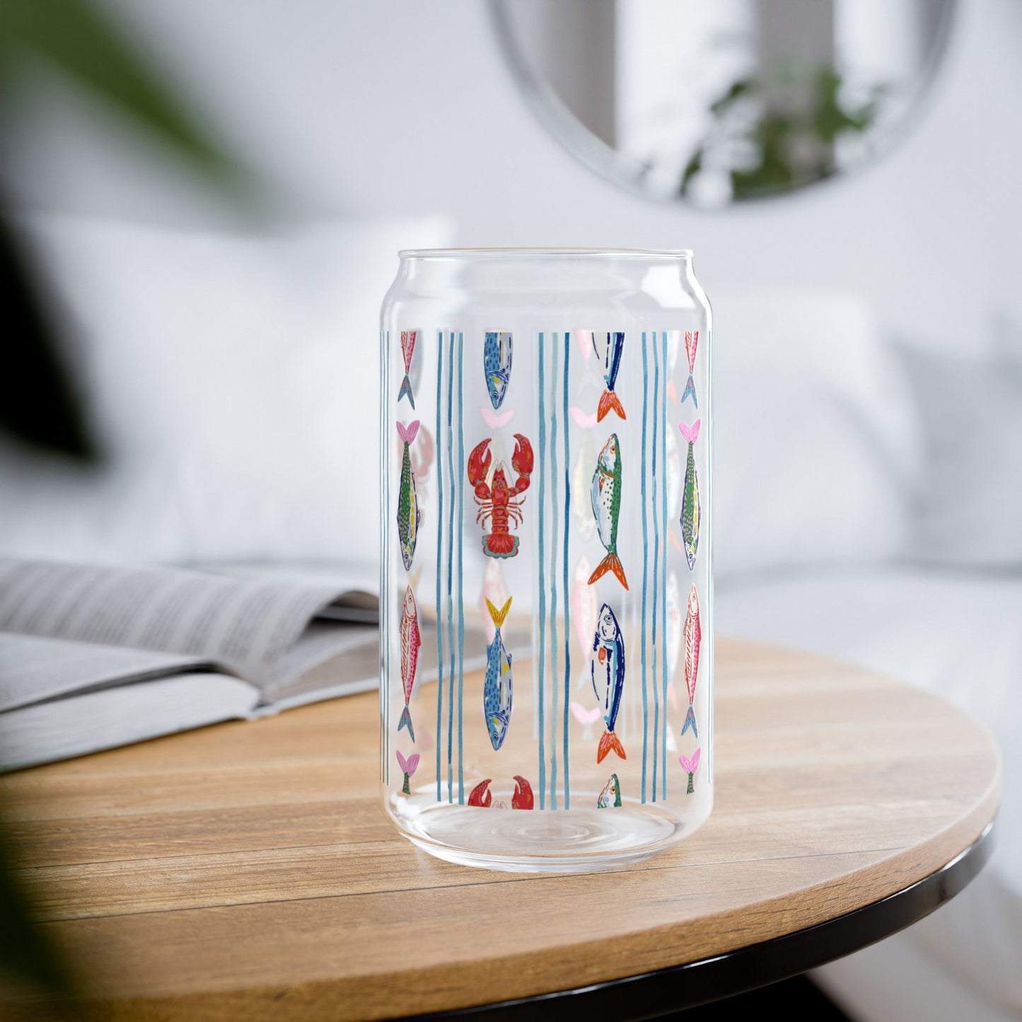 Fisherman Aesthetic 16oz Glass Tumbler with Bamboo Lid and Straw