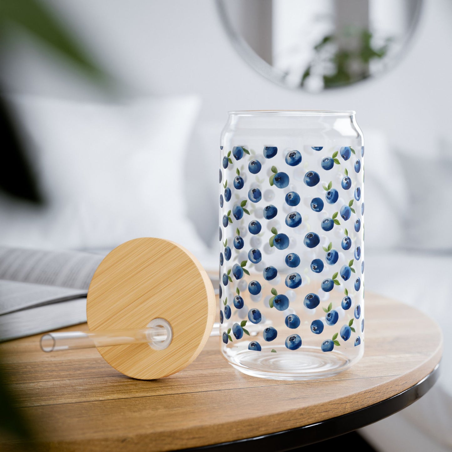 Maine Blueberry 16oz Sipper Glass with Bamboo Lid & Straw