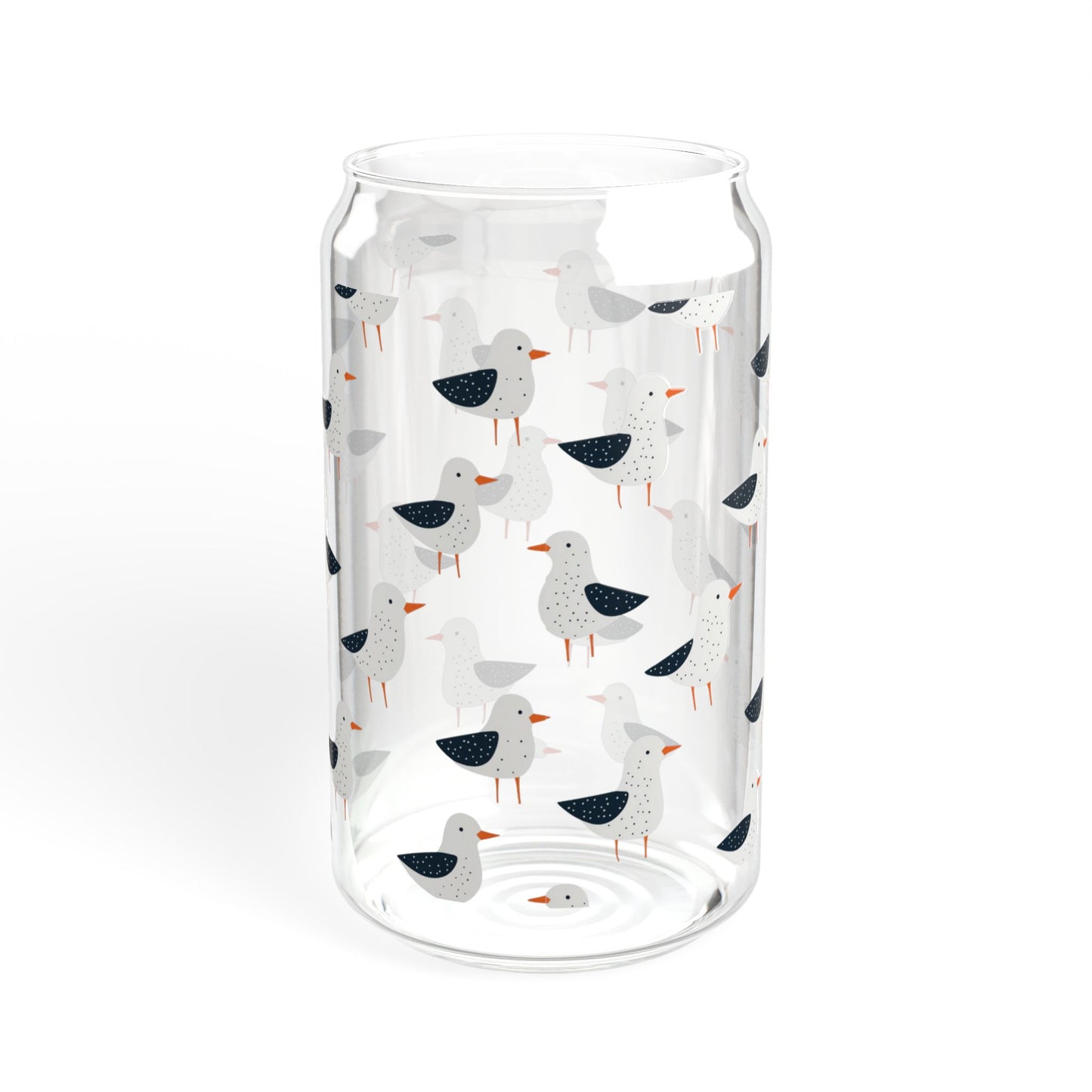 Seagull Glass 16 oz. Can Tumbler with Bamboo Lid & Straw, Coastal Drinkware, Beach House Iced Coffee Glass, Nautical Kitchen Cup