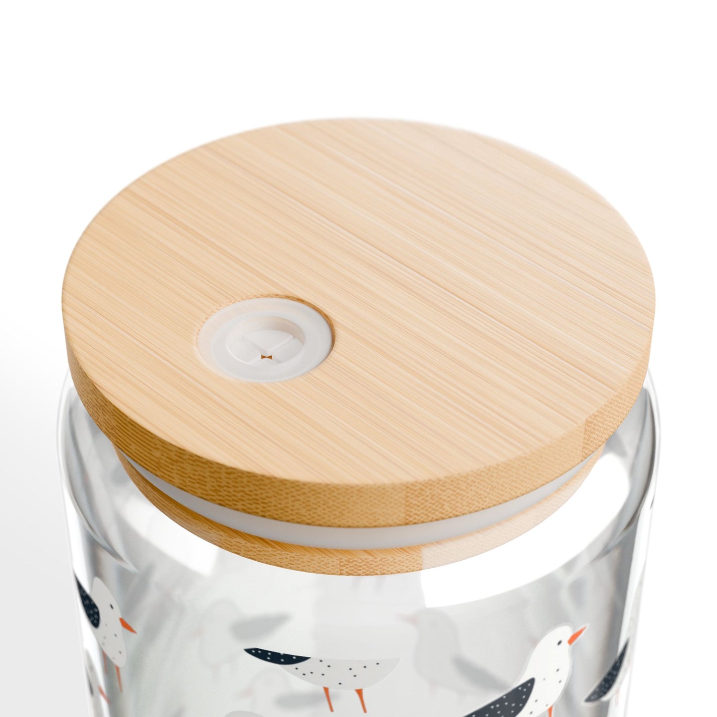 Seagull Glass 16 oz. Can Tumbler with Bamboo Lid & Straw, Coastal Drinkware, Beach House Iced Coffee Glass, Nautical Kitchen Cup