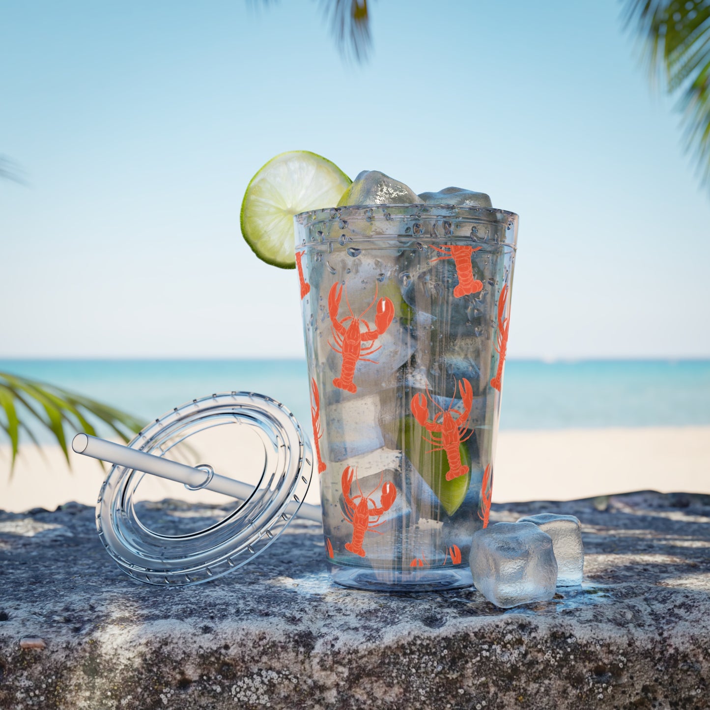 Maine Lobster Acrylic Tumbler with Lid & Straw | Durable Sunsplash Drinkware | Coastal Summer Cup | 16 oz