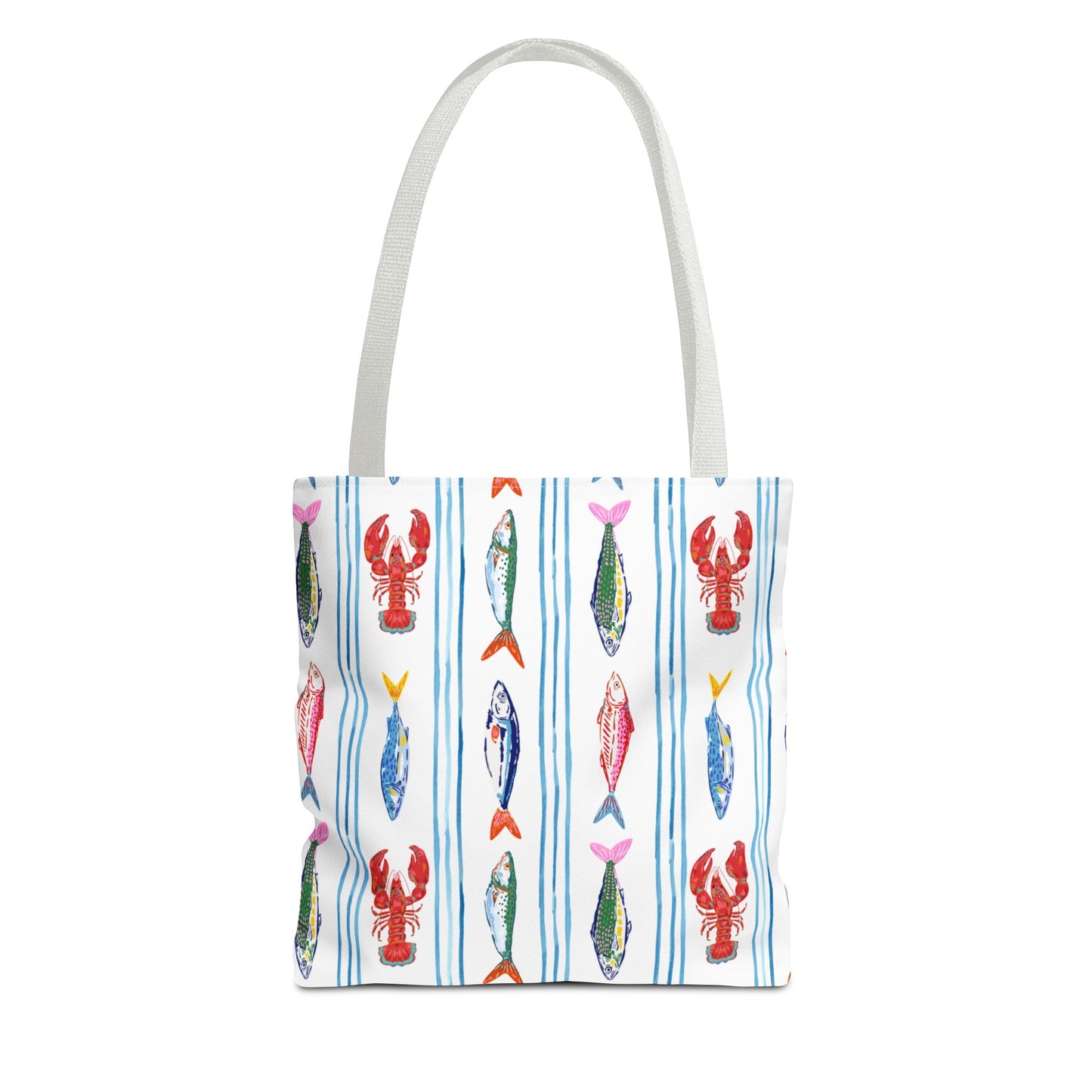Fisherman Aesthetic Nautical Tote Bag, Multi-Size Durable Tote with 3 Handle Options - Lobsters & Fish