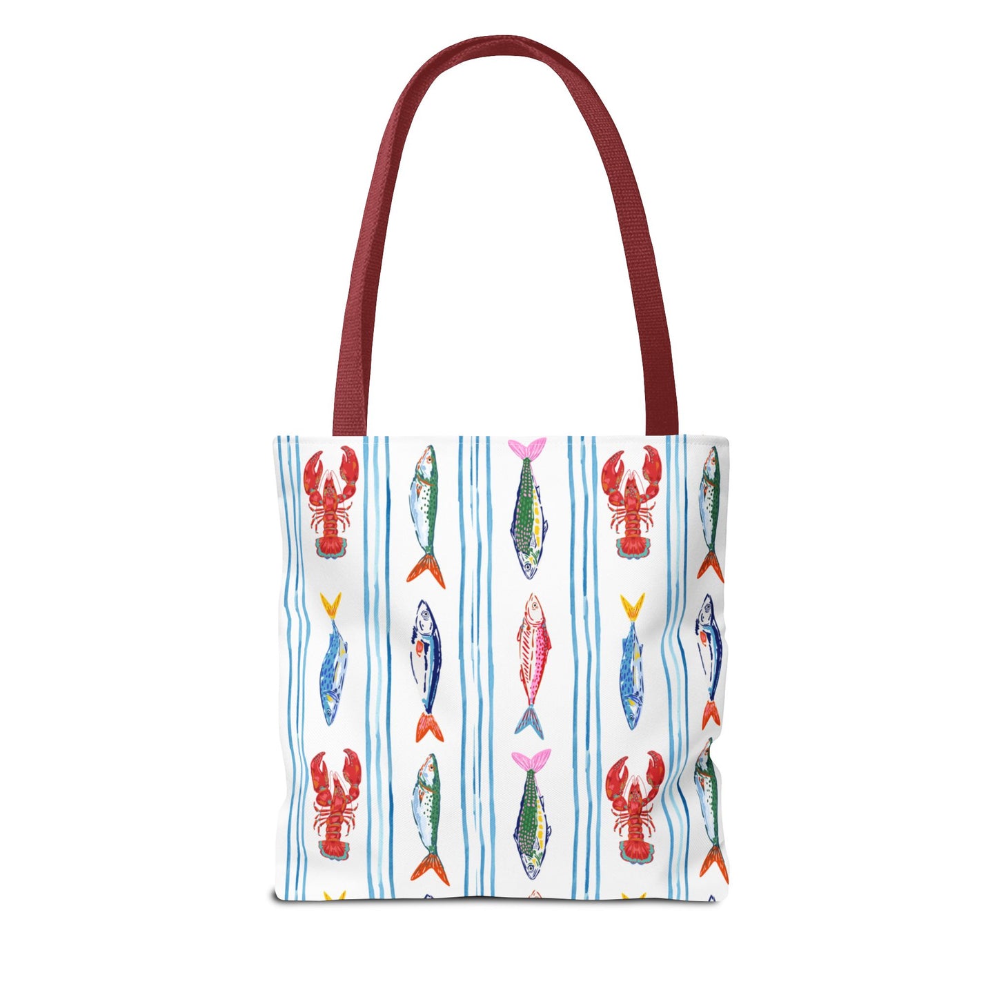 Fisherman Aesthetic Nautical Tote Bag, Multi-Size Durable Tote with 3 Handle Options - Lobsters & Fish