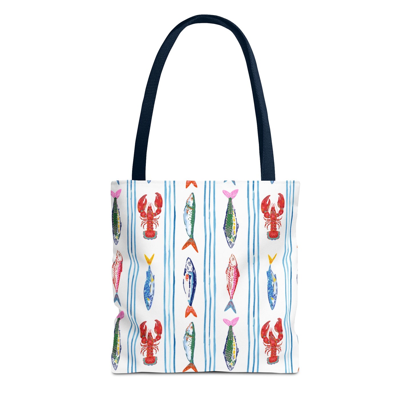 Fisherman Aesthetic Nautical Tote Bag, Multi-Size Durable Tote with 3 Handle Options - Lobsters & Fish