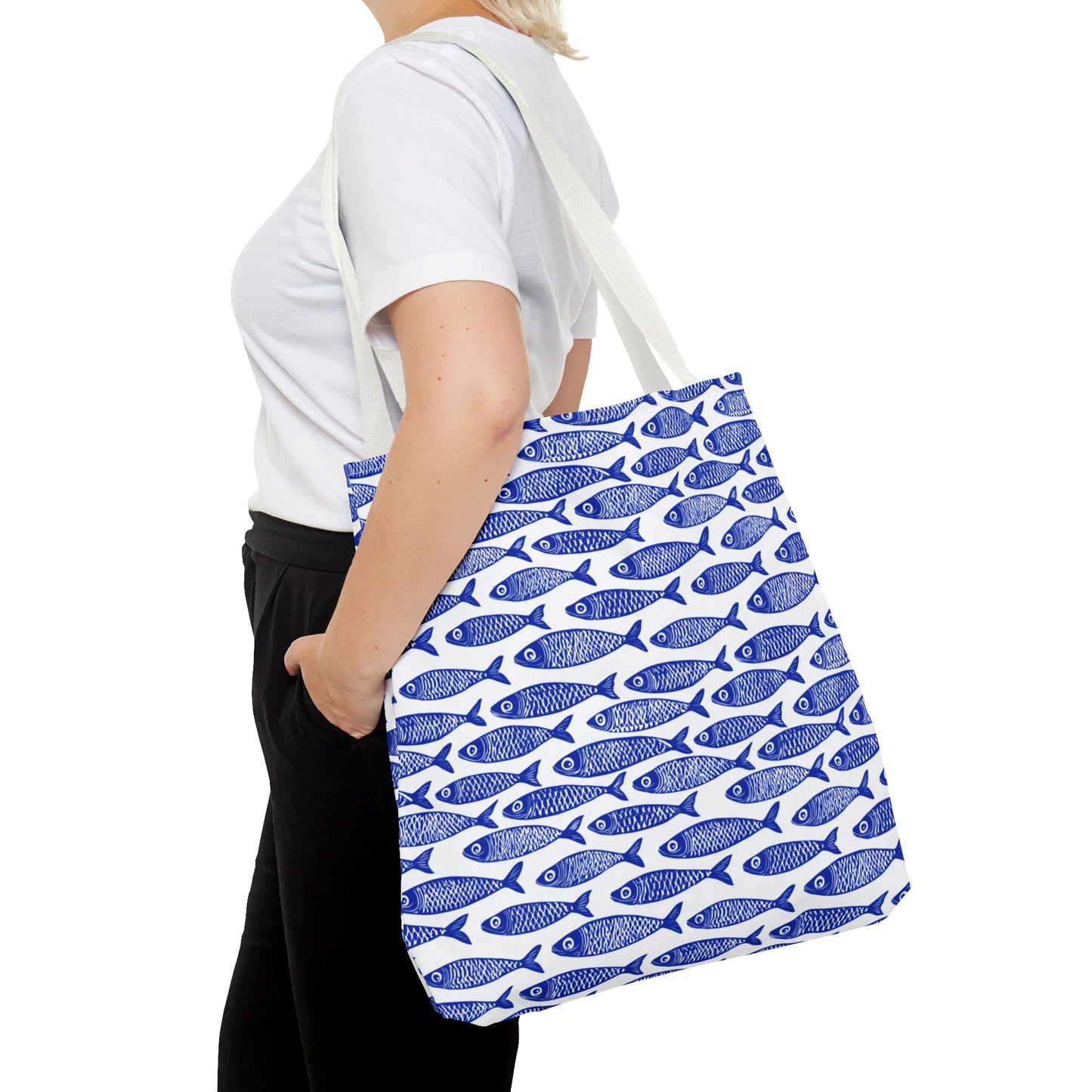 Blue & White Fish Pattern Tote - 3 Sizes