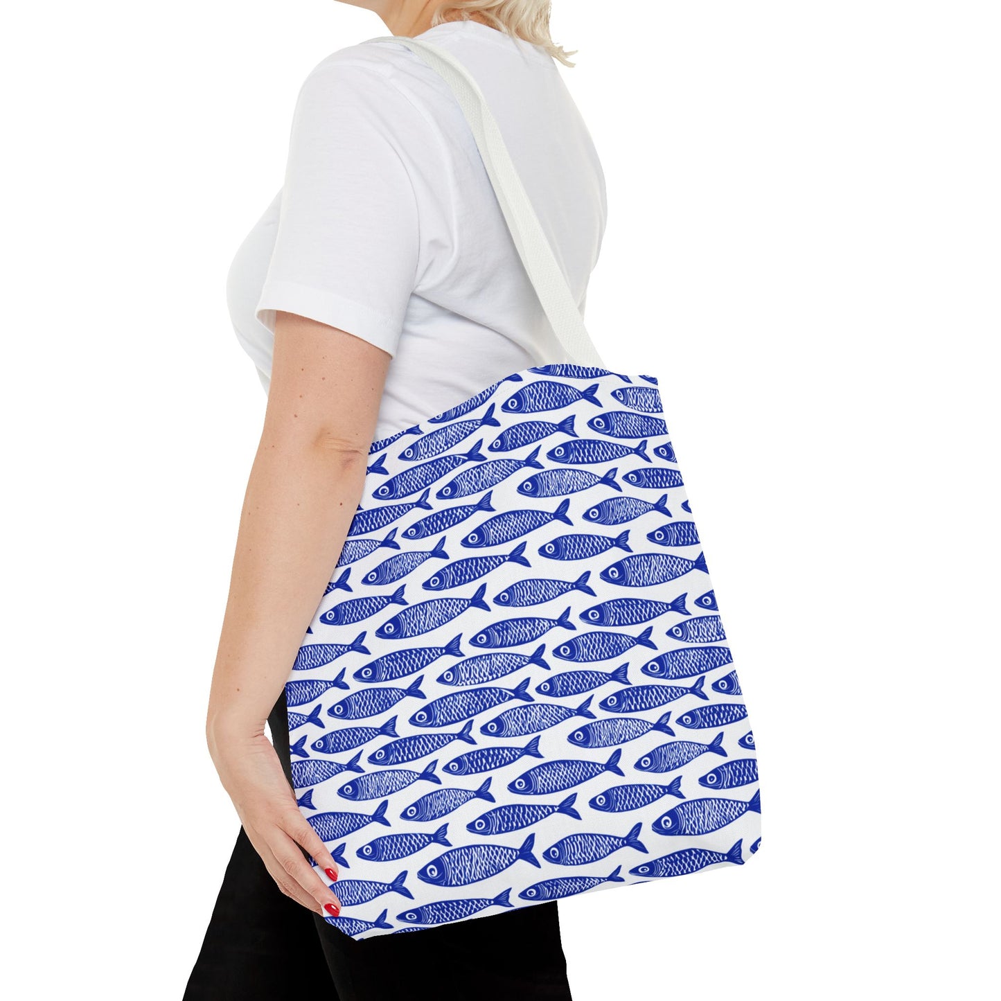 Blue & White Fish Pattern Tote - 3 Sizes