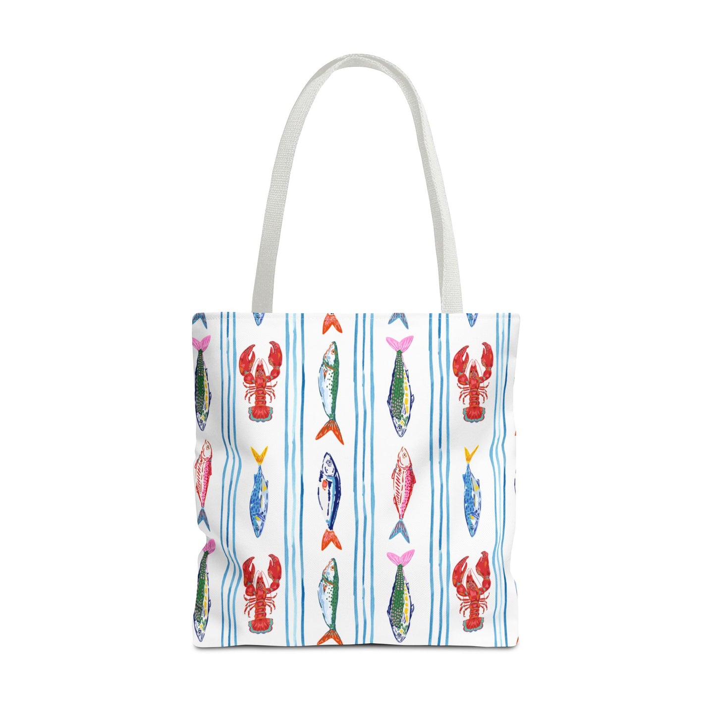 Fisherman Aesthetic Nautical Tote Bag, Multi-Size Durable Tote with 3 Handle Options - Lobsters & Fish
