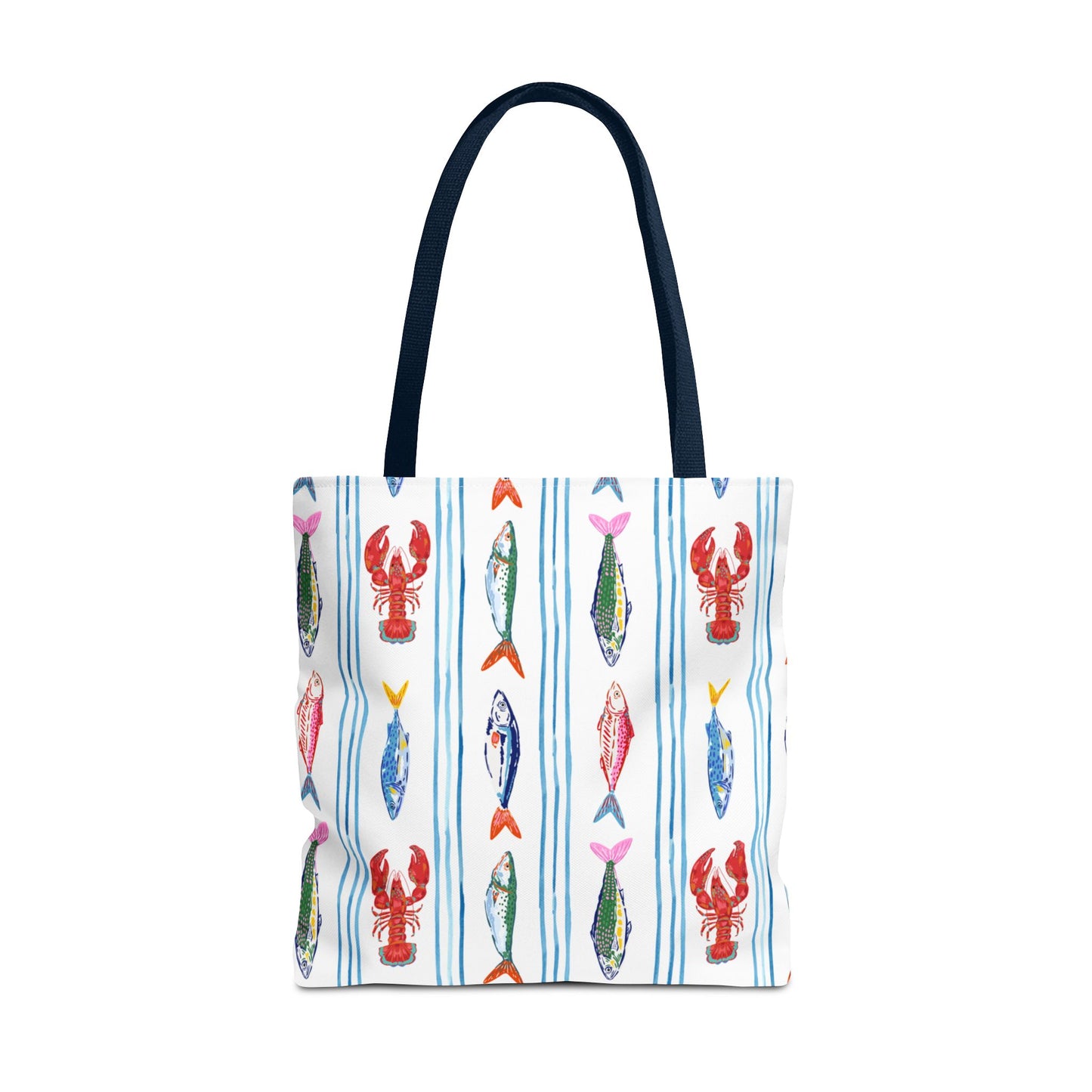 Fisherman Aesthetic Nautical Tote Bag, Multi-Size Durable Tote with 3 Handle Options - Lobsters & Fish