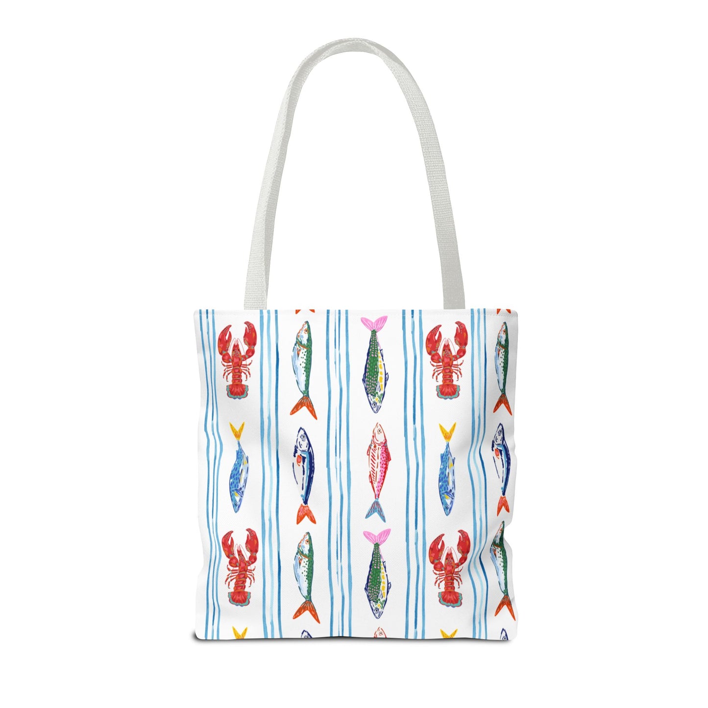 Fisherman Aesthetic Nautical Tote Bag, Multi-Size Durable Tote with 3 Handle Options - Lobsters & Fish